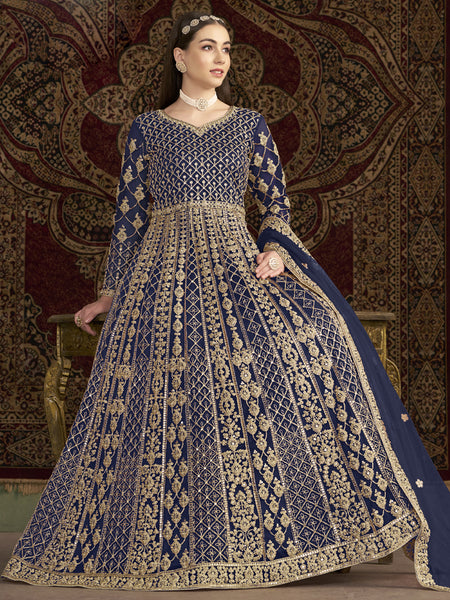 Blue Net Embroidered Anarkali Suit