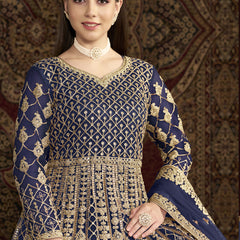 Blue Net Embroidered Anarkali Suit