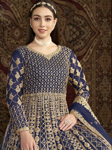 Blue Net Embroidered Anarkali Suit