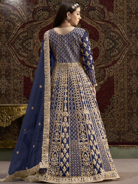 Blue Net Embroidered Anarkali Suit
