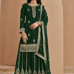 Green Faux Georgette Embroidered Palazzo Suit