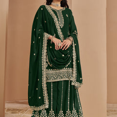 Green Faux Georgette Embroidered Palazzo Suit