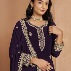 Violet Faux Georgette Embroidered Palazzo Suit