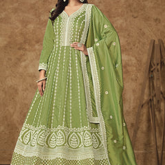 Light Green Dola Silk Embroidered Anarkali Suit
