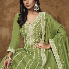 Light Green Dola Silk Embroidered Anarkali Suit