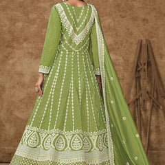 Light Green Dola Silk Embroidered Anarkali Suit
