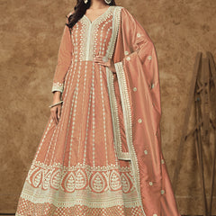 Light Orange Dola Silk Embroidered Anarkali Suit