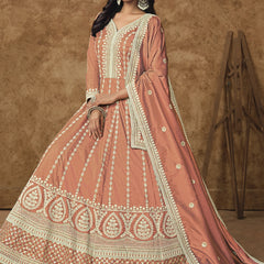 Light Orange Dola Silk Embroidered Anarkali Suit