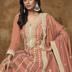 Light Orange Dola Silk Embroidered Anarkali Suit