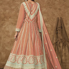 Light Orange Dola Silk Embroidered Anarkali Suit