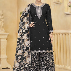 Black Roman Silk Embroidered Palazzo Suit