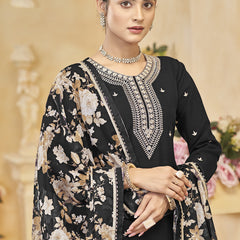 Black Roman Silk Embroidered Palazzo Suit