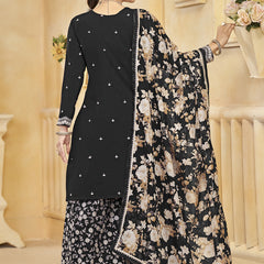 Black Roman Silk Embroidered Palazzo Suit