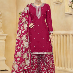 Rani Pink Roman Silk Embroidered Palazzo Suit