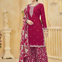 Rani Pink Roman Silk Embroidered Palazzo Suit
