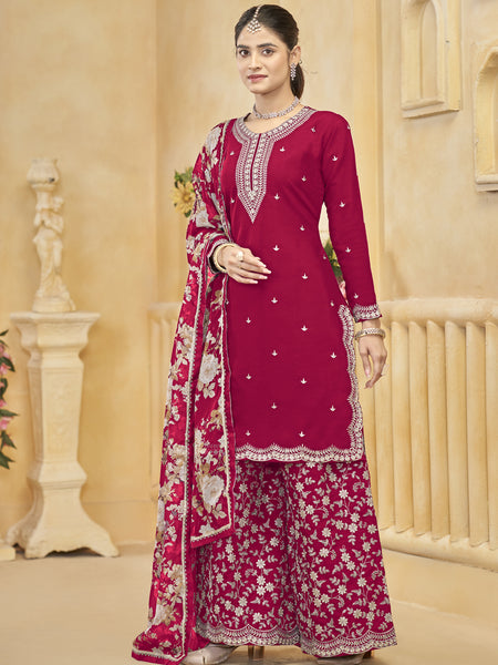 Rani Pink Roman Silk Embroidered Palazzo Suit