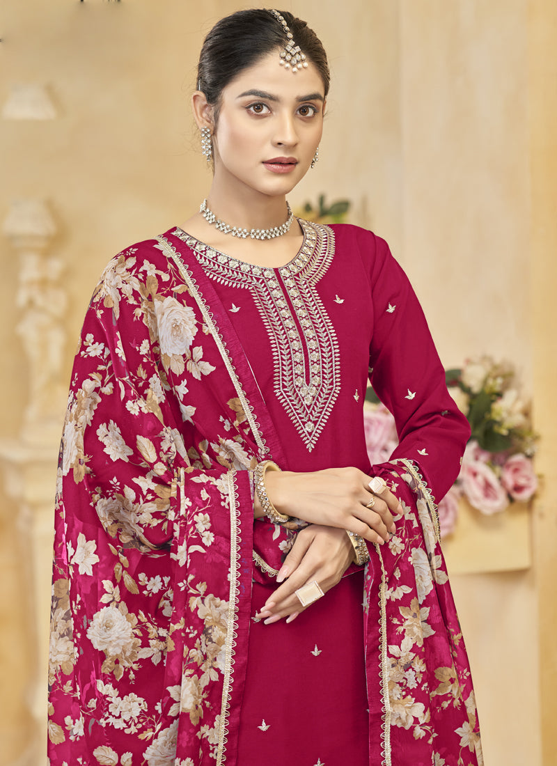 Rani Pink Roman Silk Embroidered Palazzo Suit