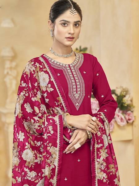 Rani Pink Roman Silk Embroidered Palazzo Suit
