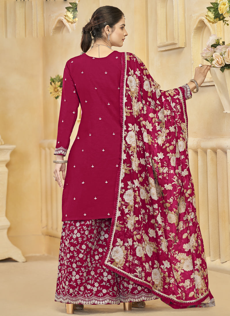 Rani Pink Roman Silk Embroidered Palazzo Suit