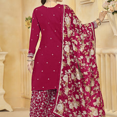 Rani Pink Roman Silk Embroidered Palazzo Suit