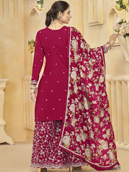 Rani Pink Roman Silk Embroidered Palazzo Suit