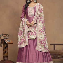 Onion Pink Art Silk Embroidered Anarkali Suit