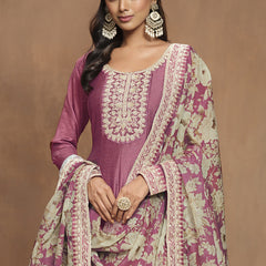 Onion Pink Art Silk Embroidered Anarkali Suit