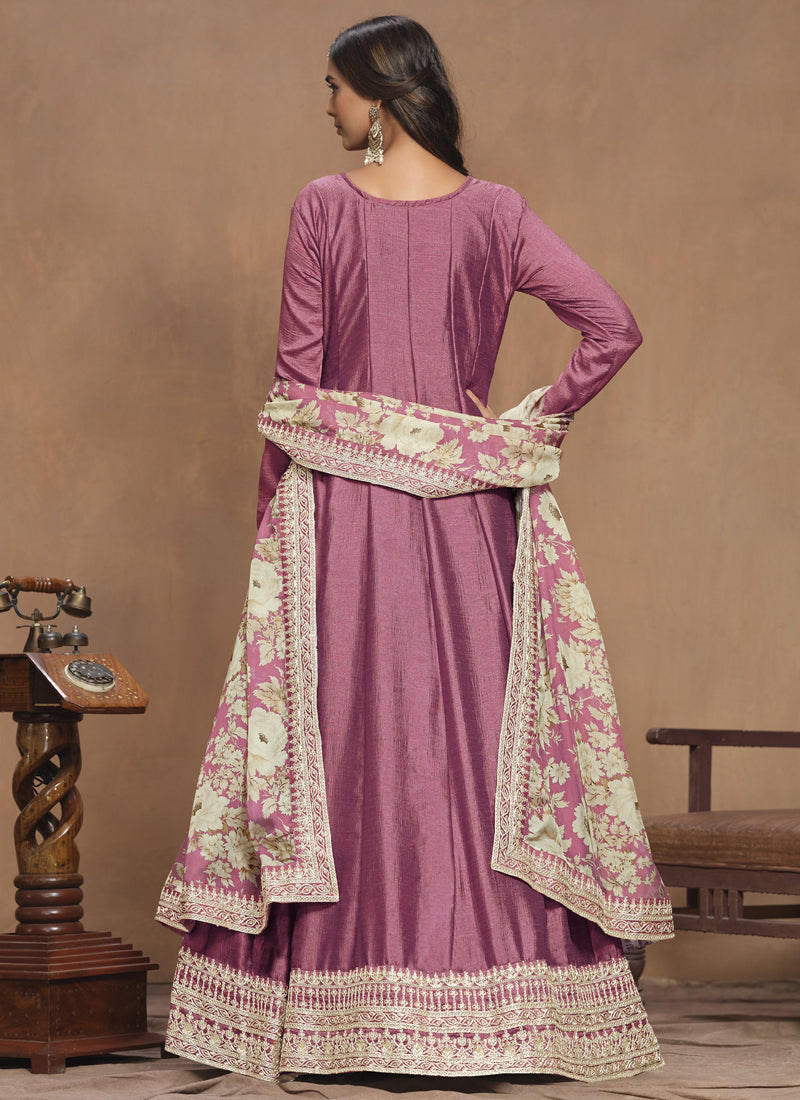 Onion Pink Art Silk Embroidered Anarkali Suit