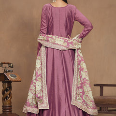 Onion Pink Art Silk Embroidered Anarkali Suit