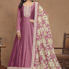 Onion Pink Art Silk Embroidered Anarkali Suit
