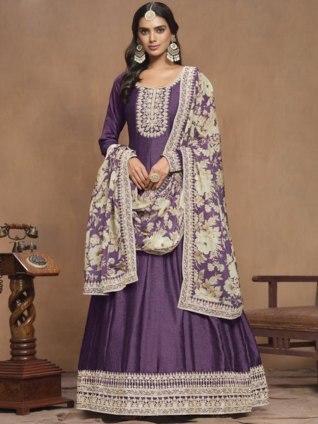 Purple Art Silk Embroidered Anarkali Suit