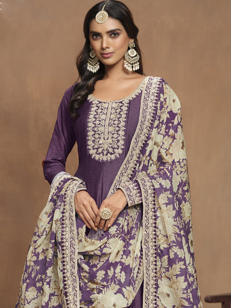 Purple Art Silk Embroidered Anarkali Suit