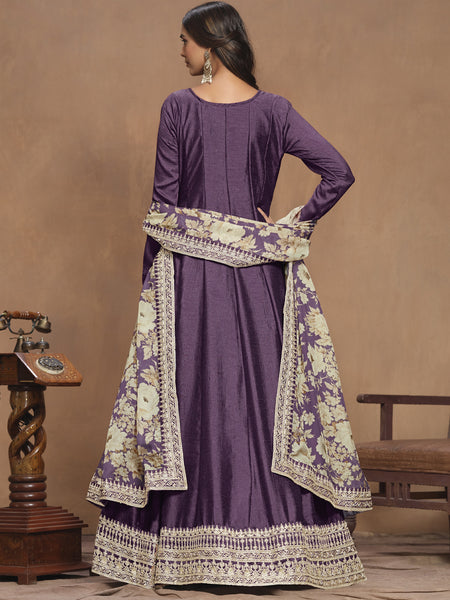 Purple Art Silk Embroidered Anarkali Suit