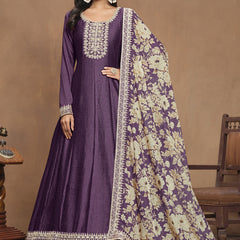 Purple Art Silk Embroidered Anarkali Suit
