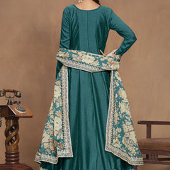 Turquoise Art Silk Embroidered Anarkali Suit
