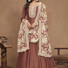 Brown Art Silk Embroidered Anarkali Suit