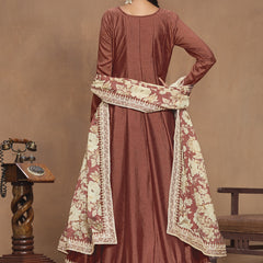 Brown Art Silk Embroidered Anarkali Suit