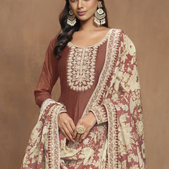 Brown Art Silk Embroidered Anarkali Suit