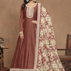 Brown Art Silk Embroidered Anarkali Suit
