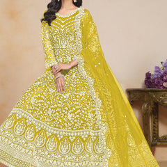 Yellow Net Embroidered Designer Anarkali Suit