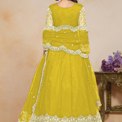 Yellow Net Embroidered Designer Anarkali Suit