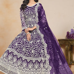 Violet Net Embroidered Designer Anarkali Suit