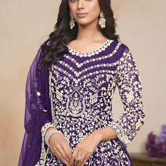Violet Net Embroidered Designer Anarkali Suit