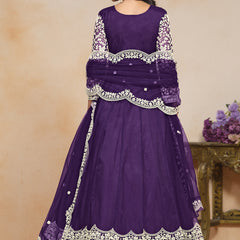 Violet Net Embroidered Designer Anarkali Suit