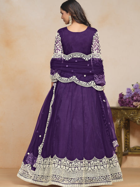 Violet Net Embroidered Designer Anarkali Suit