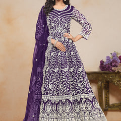 Violet Net Embroidered Designer Anarkali Suit