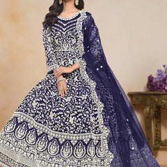 Blue Net Embroidered Designer Anarkali Suit