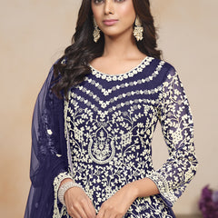 Blue Net Embroidered Designer Anarkali Suit
