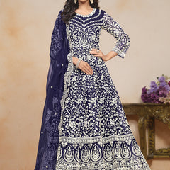 Blue Net Embroidered Designer Anarkali Suit