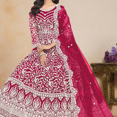 Pink Net Embroidered Designer Anarkali Suit